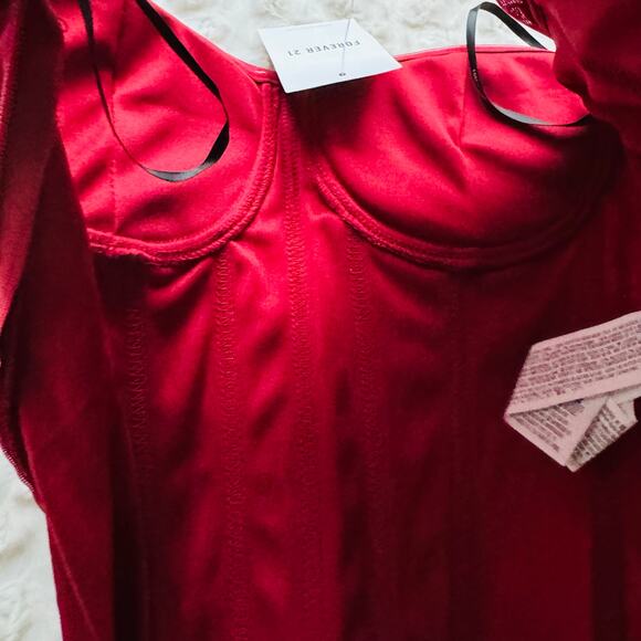 Forever 21 Women Red & Burgundy Ruch Corset Bustier Strapless Tube Top Small NEW - Picture 9 of 10
